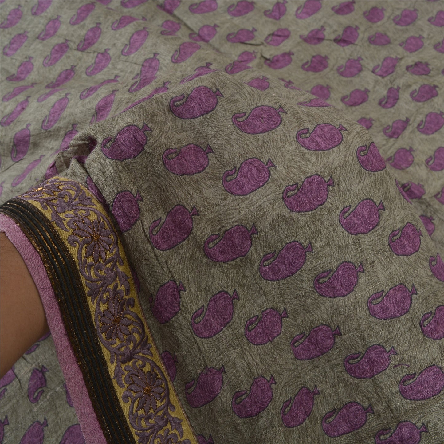 Sanskriti Vintage Indian Sarees Pure Tussar Silk Green Embroidered Sari Sustainable Fabric