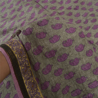 Sanskriti Vintage Indian Sarees Pure Tussar Silk Green Embroidered Sari Sustainable Fabric