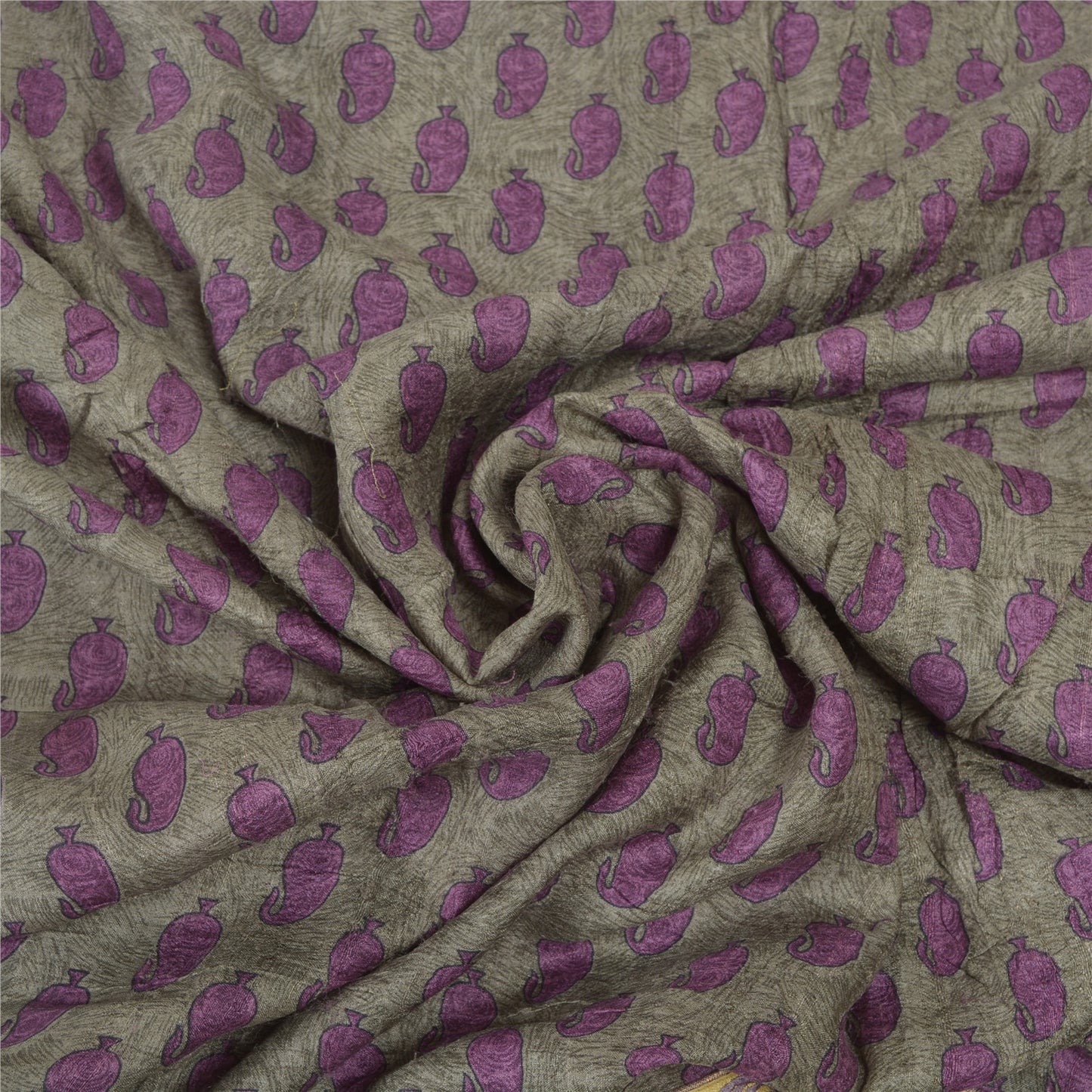 Sanskriti Vintage Indian Sarees Pure Tussar Silk Green Embroidered Sari Sustainable Fabric