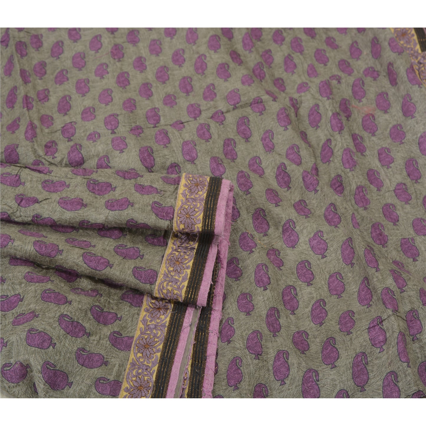 Sanskriti Vintage Indian Sarees Pure Tussar Silk Green Embroidered Sari Sustainable Fabric