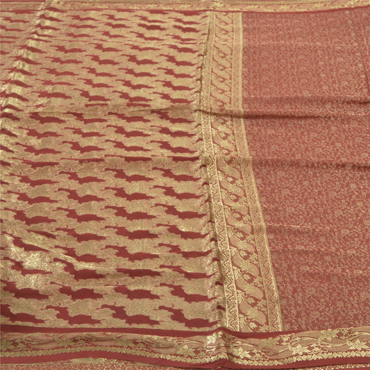 Sanskriti Vintage Rusty Red Indian Sarees Pure Georgette Silk Woven Sari Sustainable Fabric