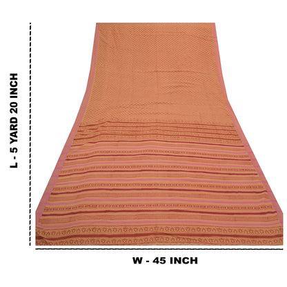 Sanskriti Vintage Brown Sarees Pure Cotton Fabric Block Print Kalamkari Sari