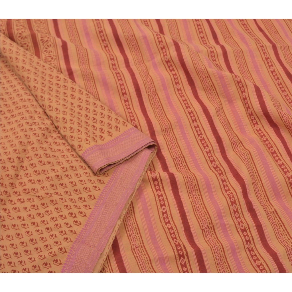 Sanskriti Vintage Brown Sarees Pure Cotton Fabric Block Print Kalamkari Sari