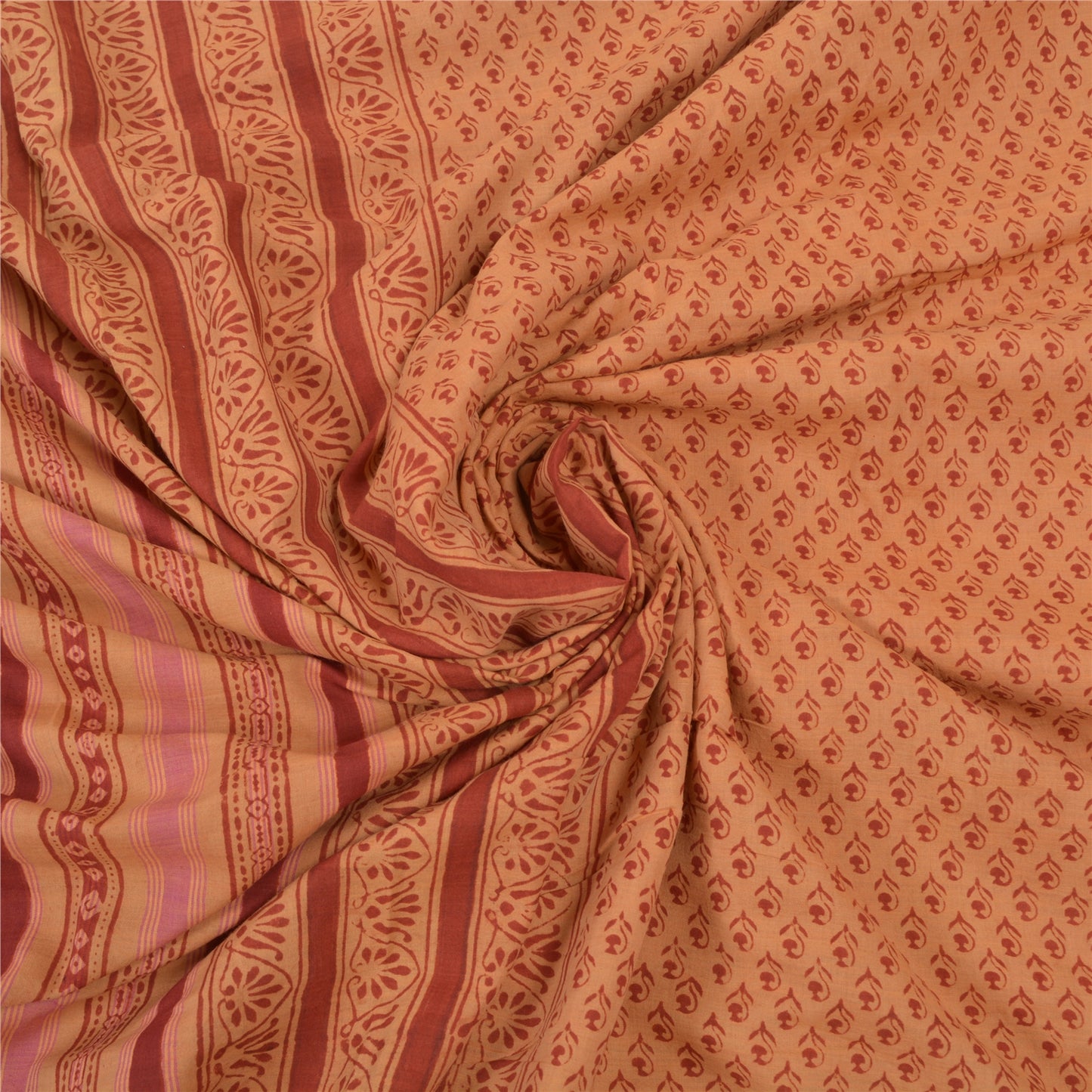 Sanskriti Vintage Brown Sarees Pure Cotton Fabric Block Print Kalamkari Sari