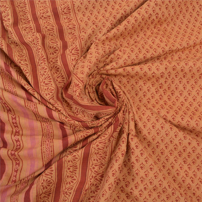 Sanskriti Vintage Brown Sarees Pure Cotton Fabric Block Print Kalamkari Sari