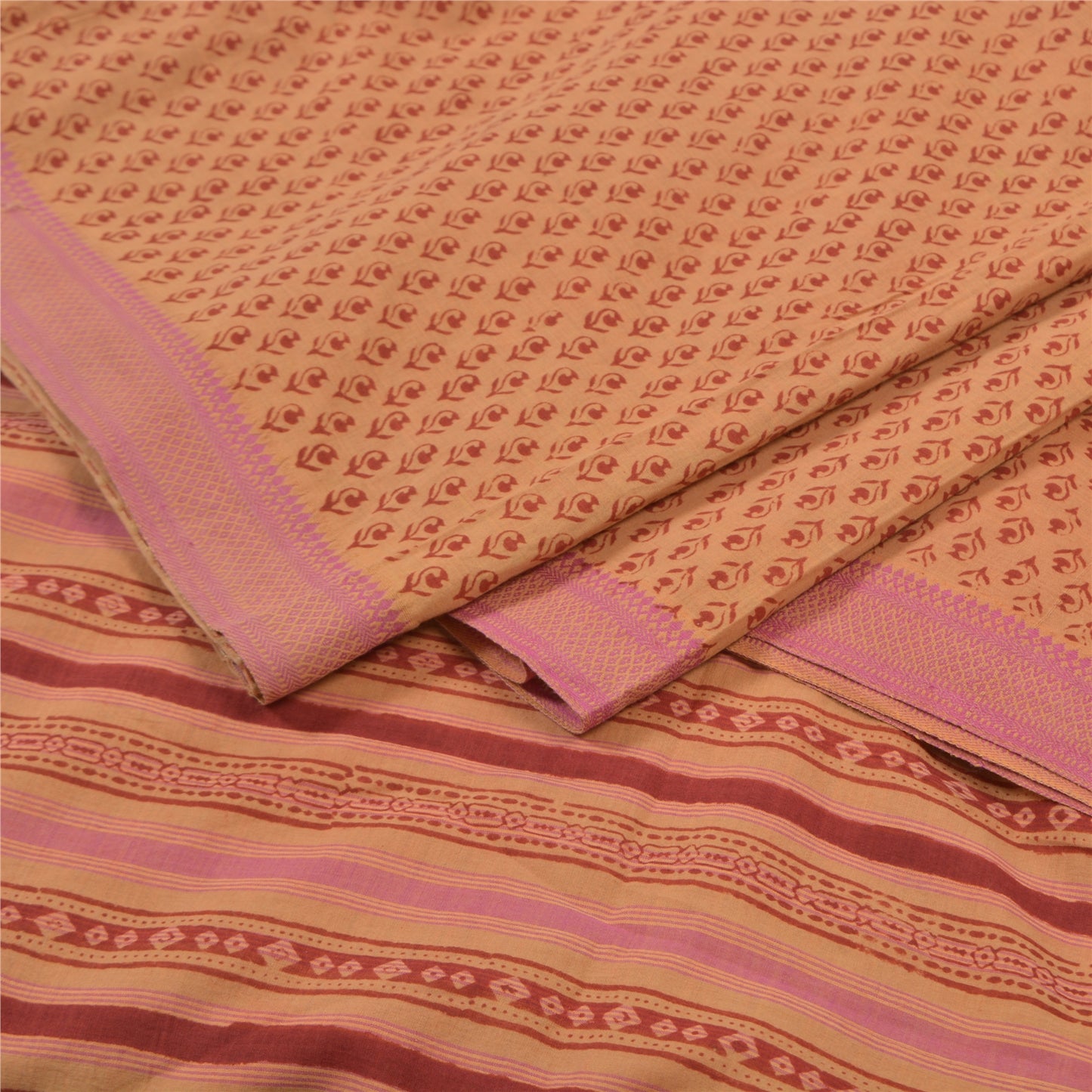 Sanskriti Vintage Brown Sarees Pure Cotton Fabric Block Print Kalamkari Sari