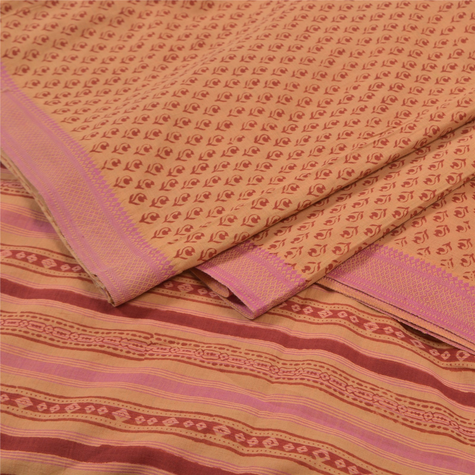 Sanskriti Vintage Saree 100% Pure Cotton Brown Heavy Sarees Fabric Hand Block Print Kalamkari Boho Quilting Material For DIY Projects