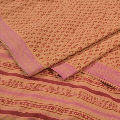 Sanskriti Vintage Brown Sarees Pure Cotton Fabric Block Print Kalamkari Sari