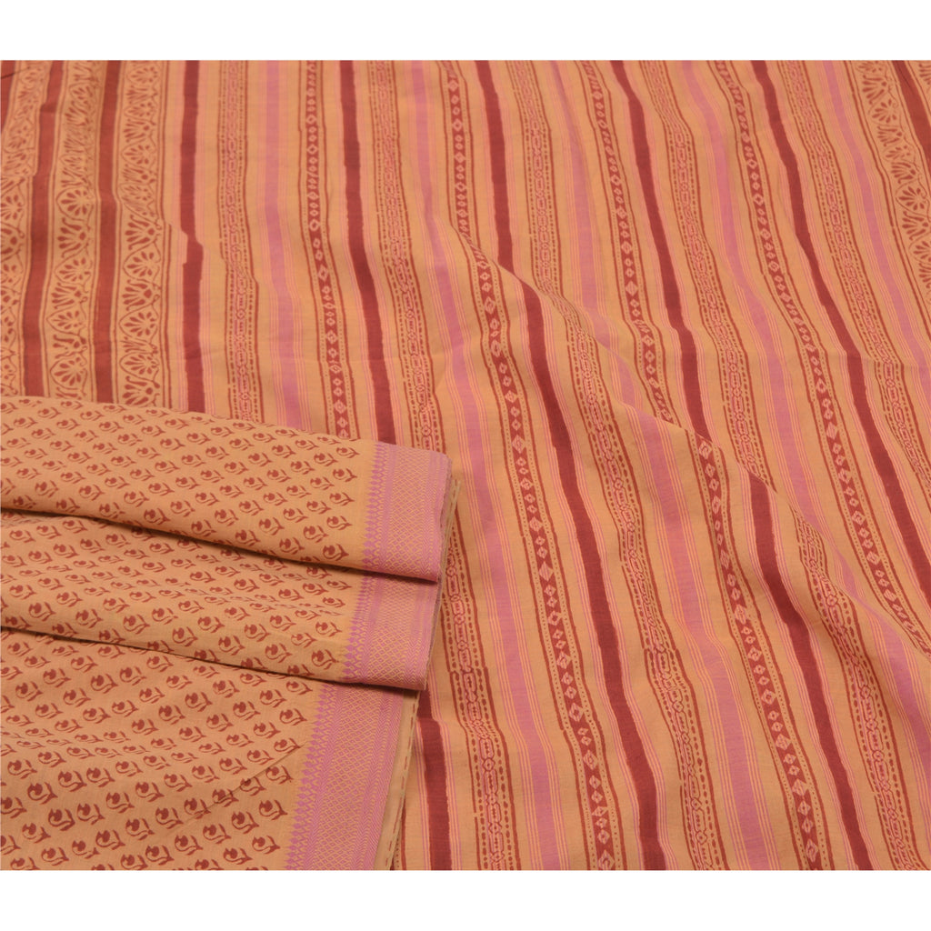 Sanskriti Vintage Brown Sarees Pure Cotton Fabric Block Print Kalamkari Sari