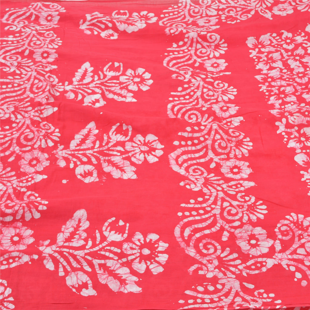 Sanskriti Vintage Pink Indian Sarees 100% Pure Cotton Batik Work Sari Sustainable Fabric
