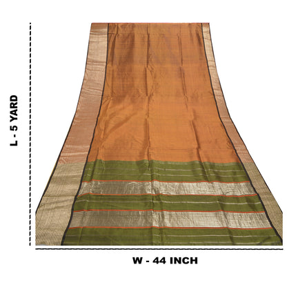 Sanskriti Vintage Heavy Brown Sarees Pure Mysore Silk Hand Woven Sari Fabric