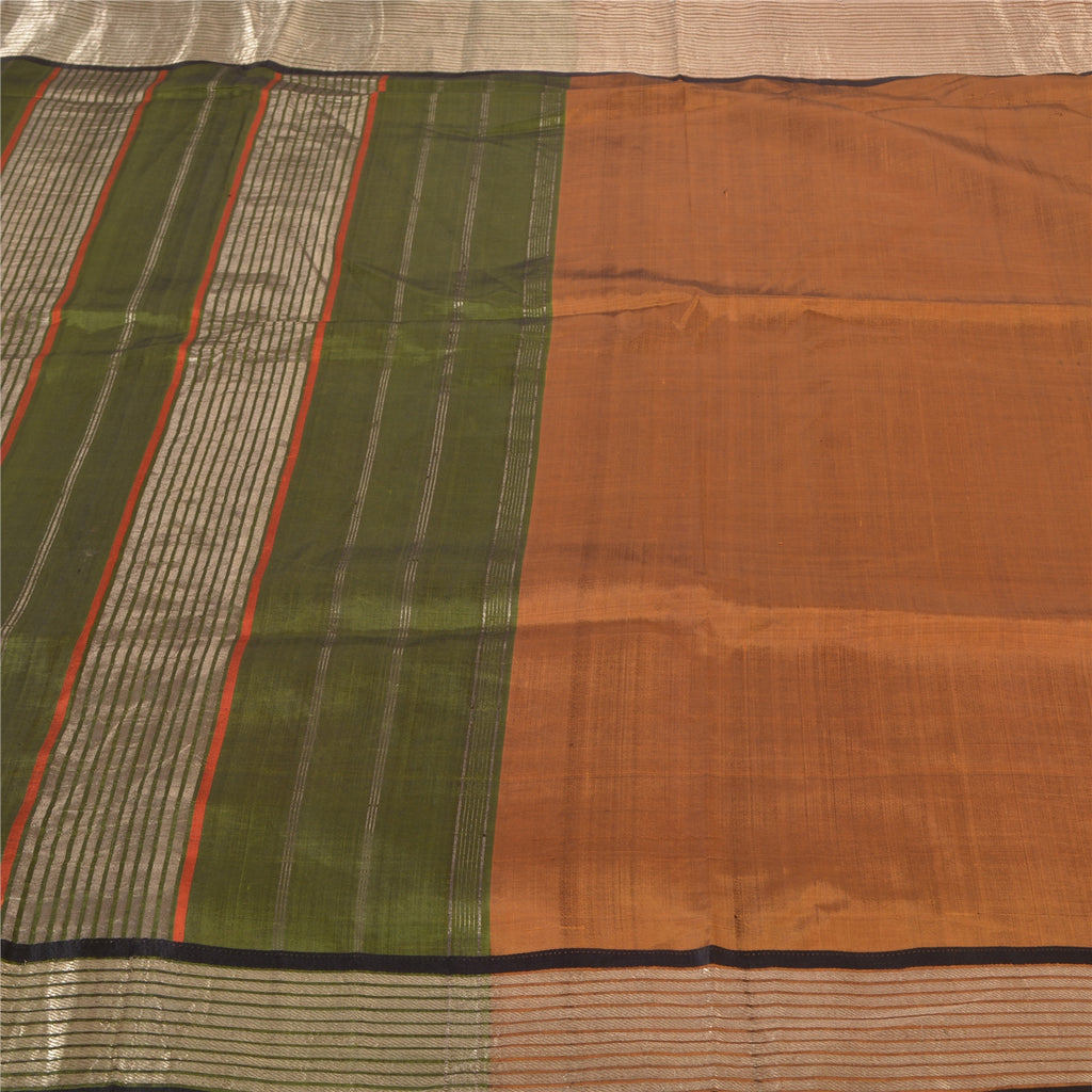 Sanskriti Vintage Heavy Brown Sarees Pure Mysore Silk Hand Woven Sari Fabric