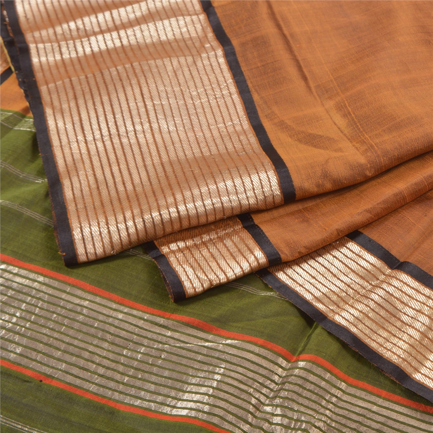 Sanskriti Vintage Heavy Brown Sarees Pure Mysore Silk Hand Woven Sari Fabric