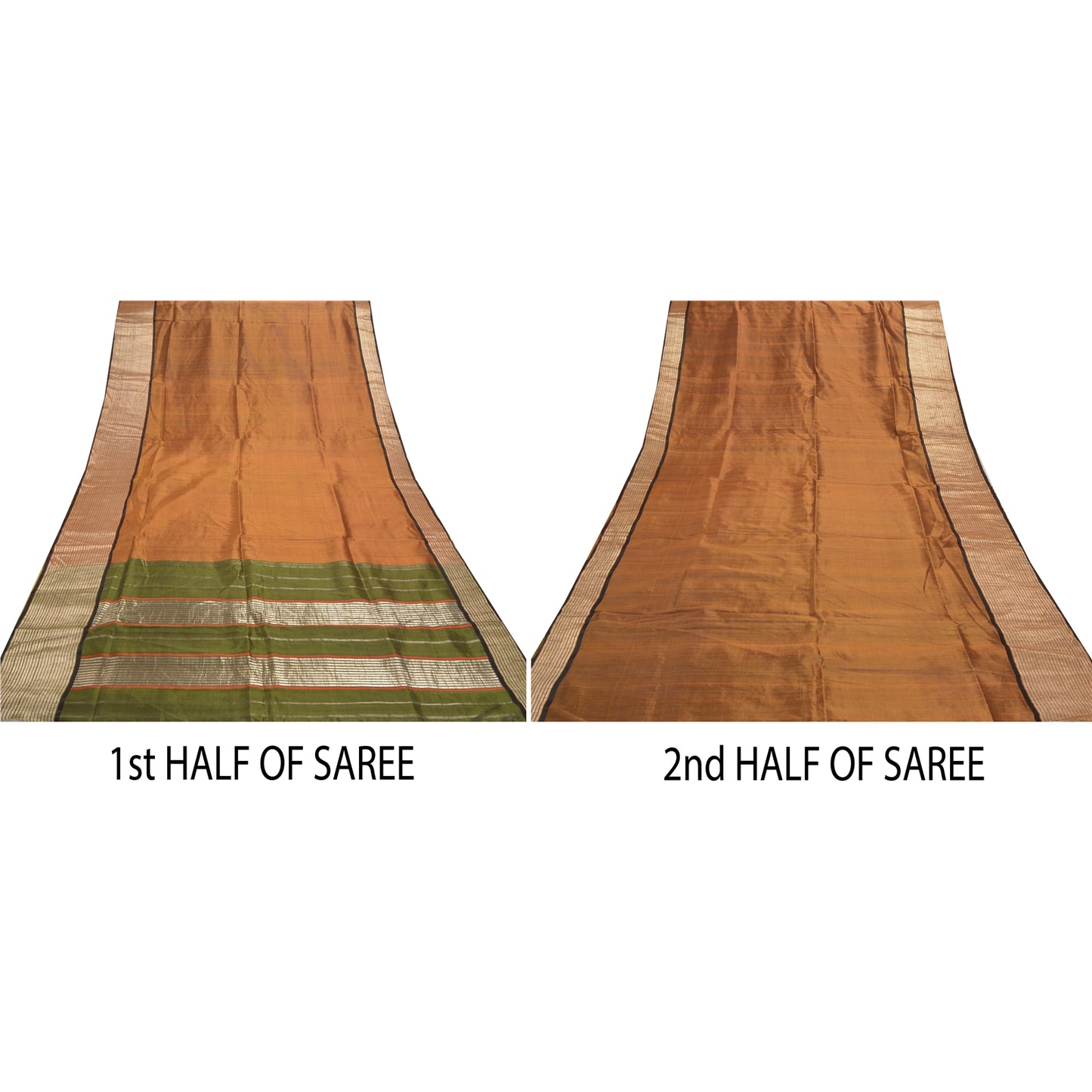 Sanskriti Vintage Heavy Brown Sarees Pure Mysore Silk Hand Woven Sari Fabric