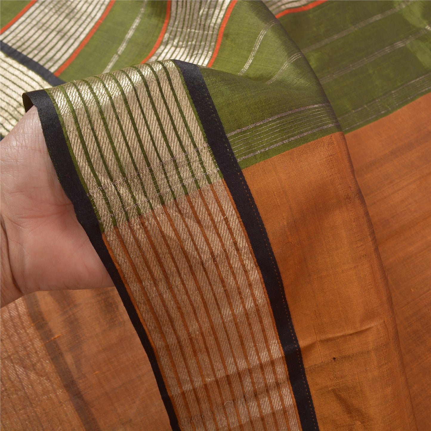 Sanskriti Vintage Heavy Brown Sarees Pure Mysore Silk Hand Woven Sari Fabric