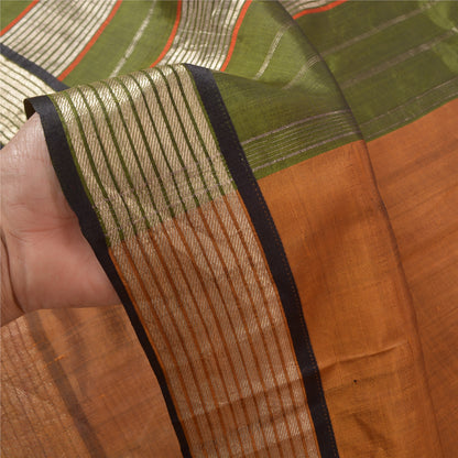 Sanskriti Vintage Heavy Brown Sarees Pure Mysore Silk Hand Woven Sari Fabric