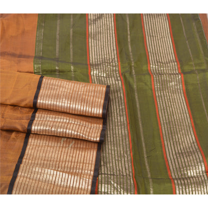 Sanskriti Vintage Heavy Brown Sarees Pure Mysore Silk Hand Woven Sari Fabric