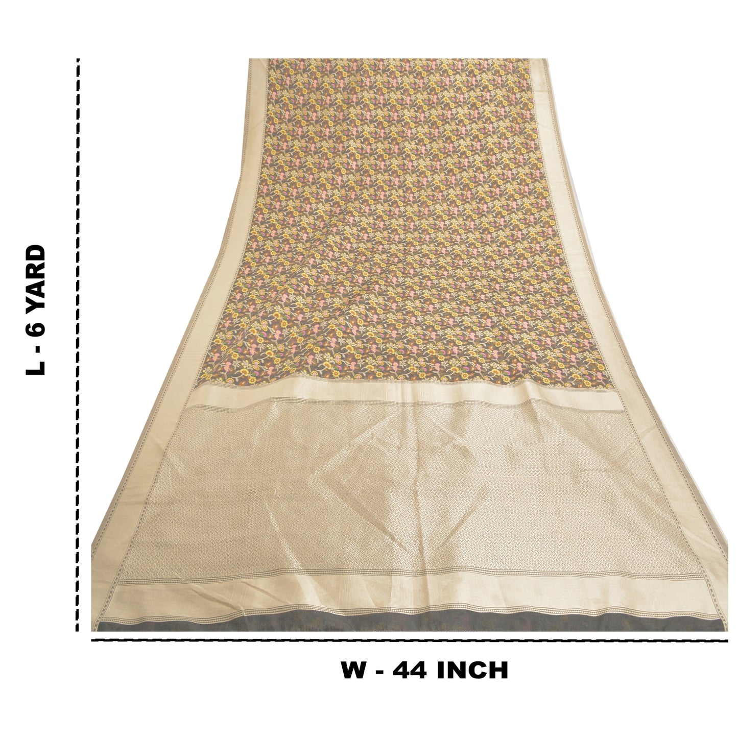 Sanskriti Vintage Grey Indian Sarees Art Silk Hand Woven Indian Sari Fabric