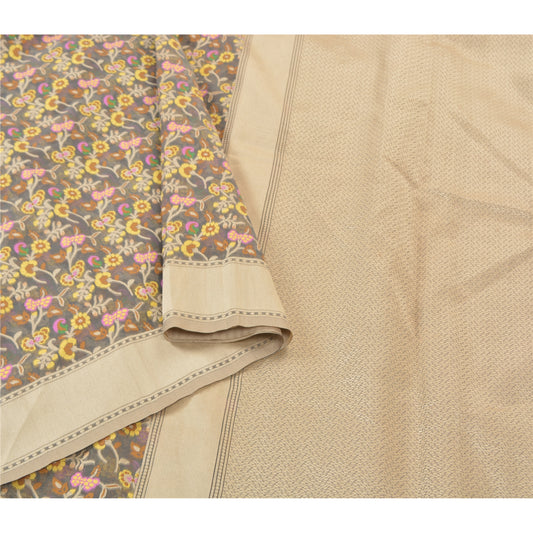 Sanskriti Vintage Grey Indian Sarees Art Silk Hand Woven Indian Sari Fabric