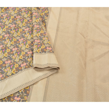 Sanskriti Vintage Grey Indian Sarees Art Silk Hand Woven Indian Sari Fabric