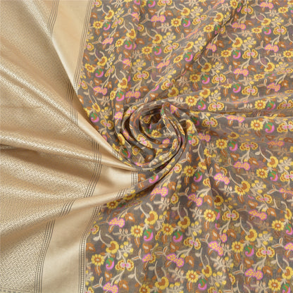 Sanskriti Vintage Grey Indian Sarees Art Silk Hand Woven Indian Sari Fabric