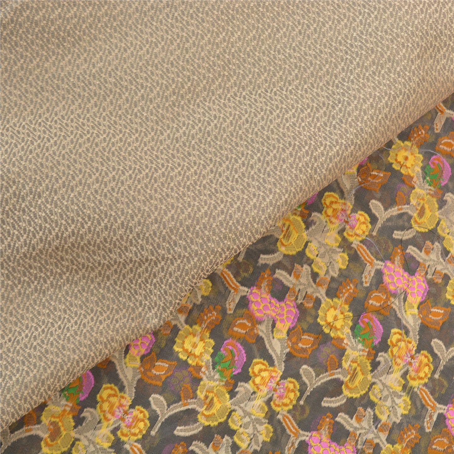 Sanskriti Vintage Grey Indian Sarees Art Silk Hand Woven Indian Sari Fabric