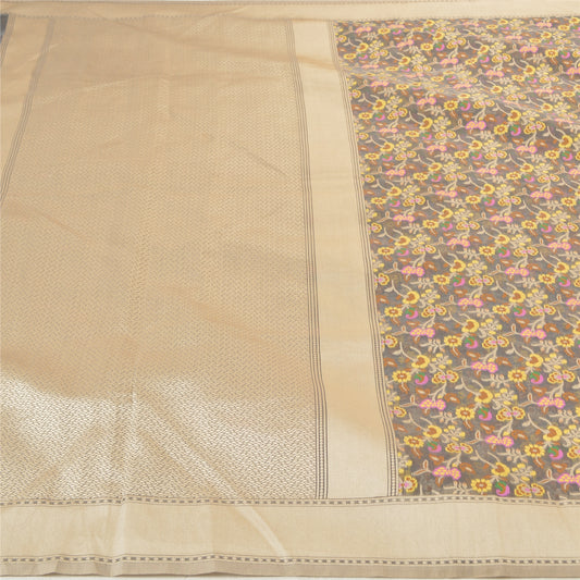 Sanskriti Vintage Grey Indian Sarees Art Silk Hand Woven Indian Sari Fabric