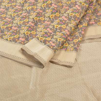 Sanskriti Vintage Grey Indian Sarees Art Silk Hand Woven Indian Sari Fabric