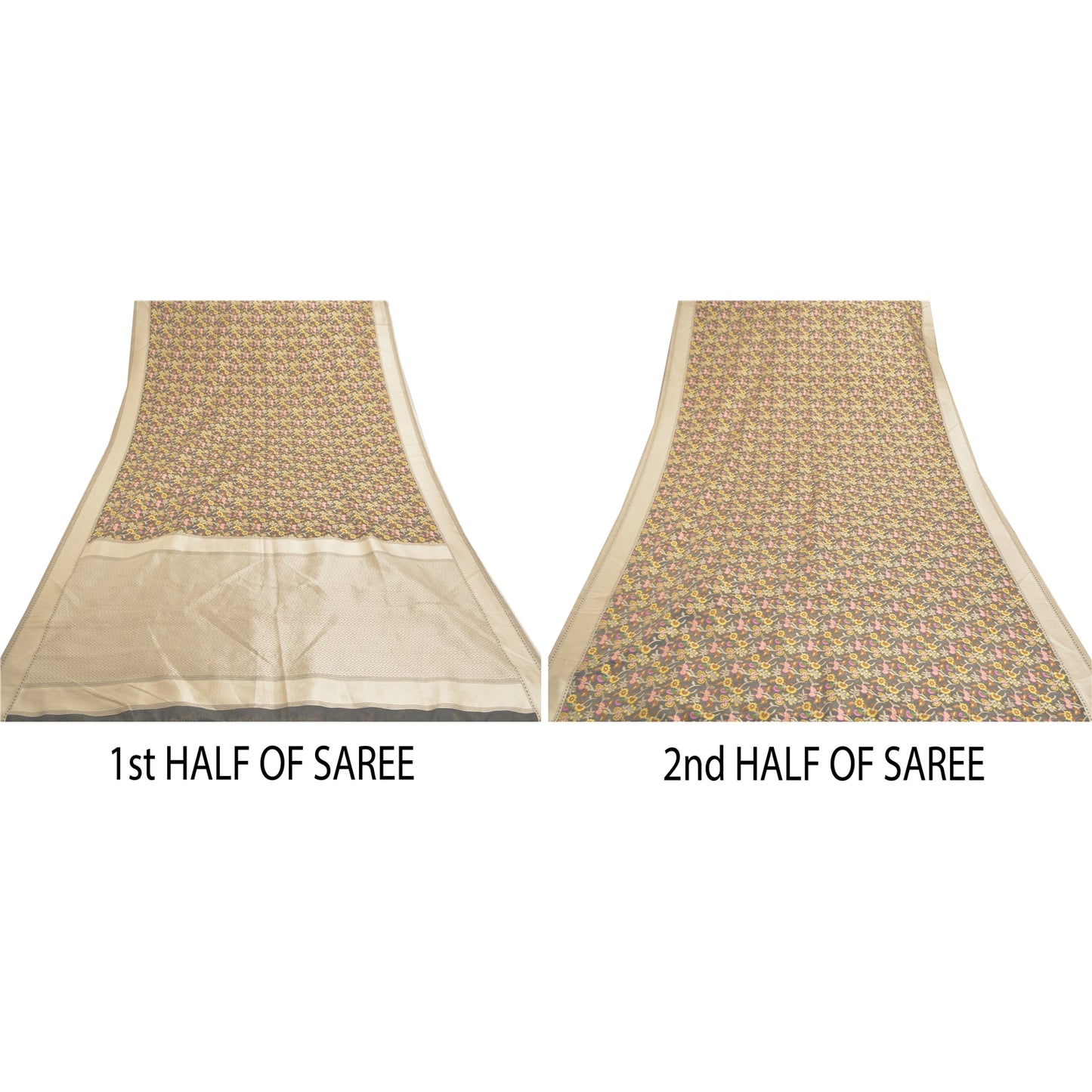 Sanskriti Vintage Grey Indian Sarees Art Silk Hand Woven Indian Sari Fabric