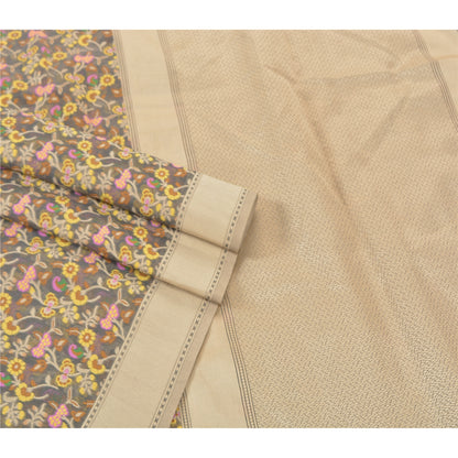 Sanskriti Vintage Grey Indian Sarees Art Silk Hand Woven Indian Sari Fabric