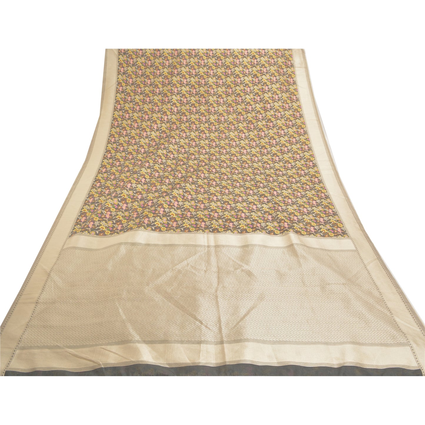 Sanskriti Vintage Grey Indian Sarees Art Silk Hand Woven Indian Sari Fabric