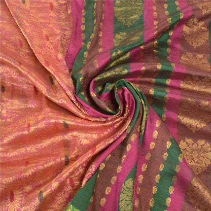 Sanskriti Vintage Pink 100% Pure South Silk Sarees Hand-Woven Sari Zari Fabric