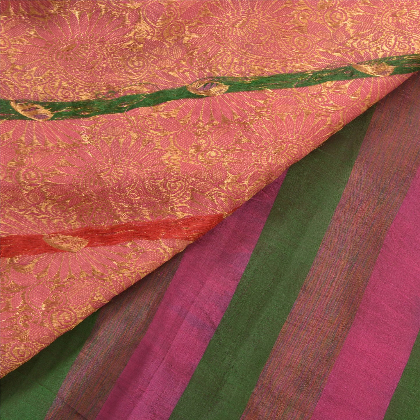 Sanskriti Vintage Pink 100% Pure South Silk Sarees Hand-Woven Sari Zari Fabric