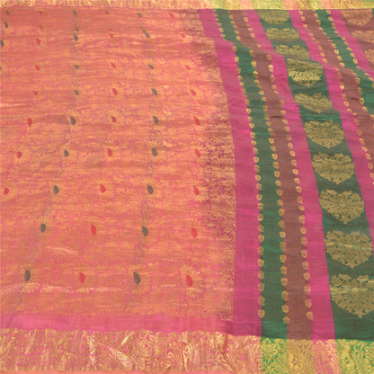 Sanskriti Vintage Pink 100% Pure South Silk Sarees Hand-Woven Sari Zari Fabric