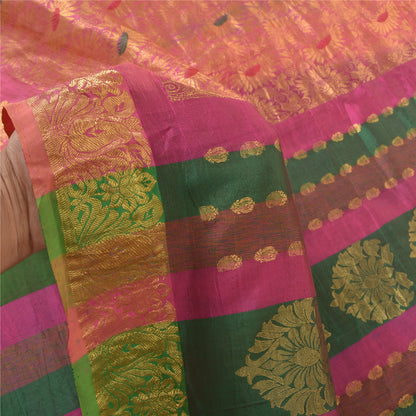 Sanskriti Vintage Pink 100% Pure South Silk Sarees Hand-Woven Sari Zari Fabric