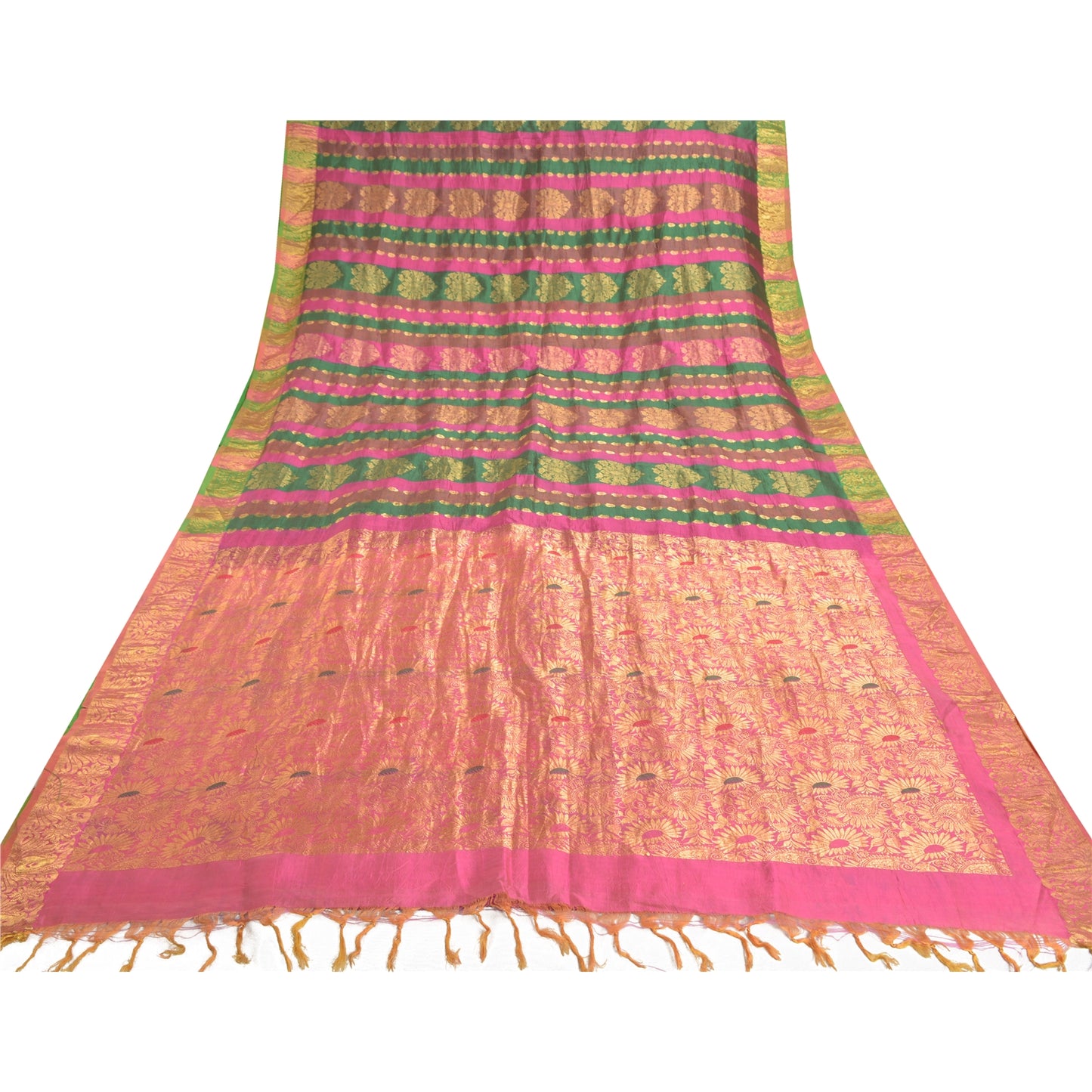 Sanskriti Vintage Pink 100% Pure South Silk Sarees Hand-Woven Sari Zari Fabric