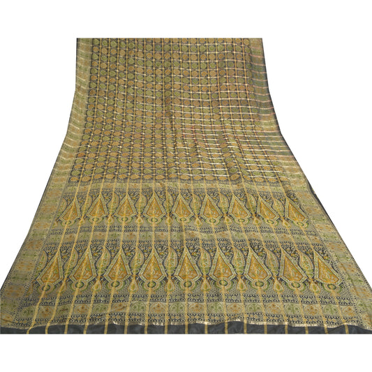 Sanskriti Vintage Indian Sarees 100% Pure Silk Black Hand-Woven Sari Sustainable Fabric