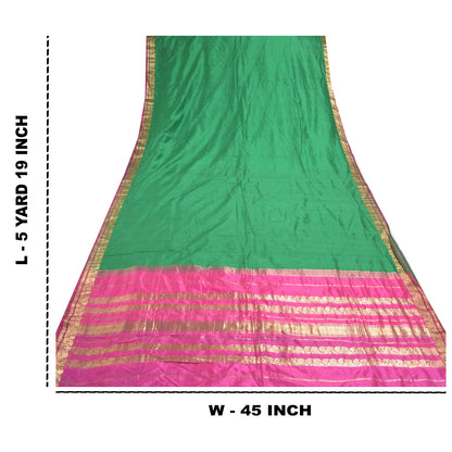 Sanskriti Vintage Green/Pink Sarees Pure South Silk Brocade/Banarasi Sari Fabric