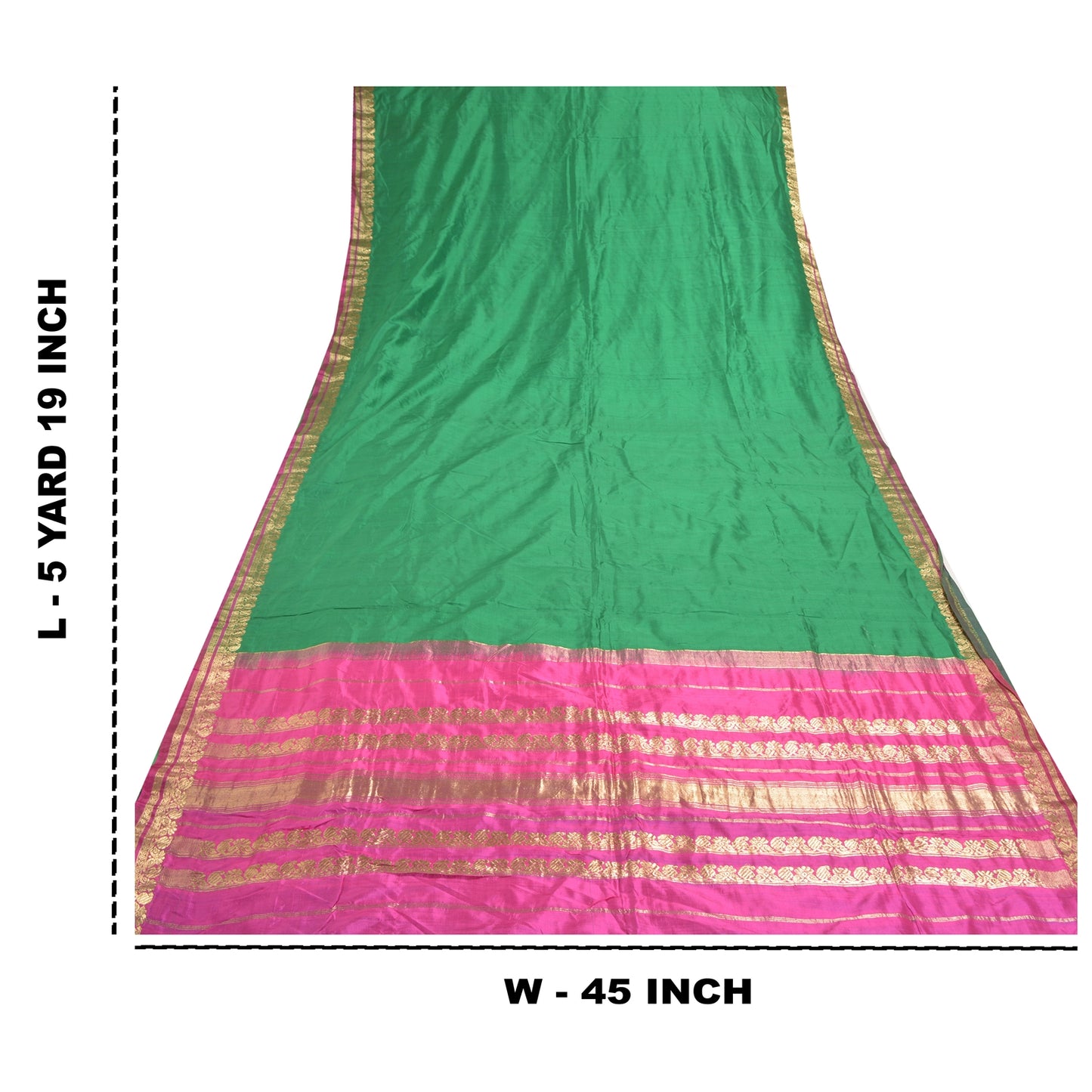Sanskriti Vintage Green/Pink Sarees Pure South Silk Brocade/Banarasi Sari Fabric