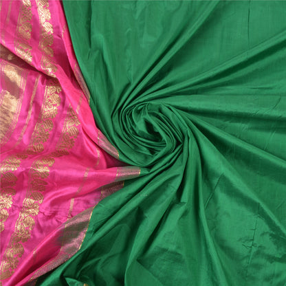 Sanskriti Vintage Green/Pink Sarees Pure South Silk Brocade/Banarasi Sari Fabric