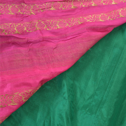 Sanskriti Vintage Green/Pink Sarees Pure South Silk Brocade/Banarasi Sari Fabric