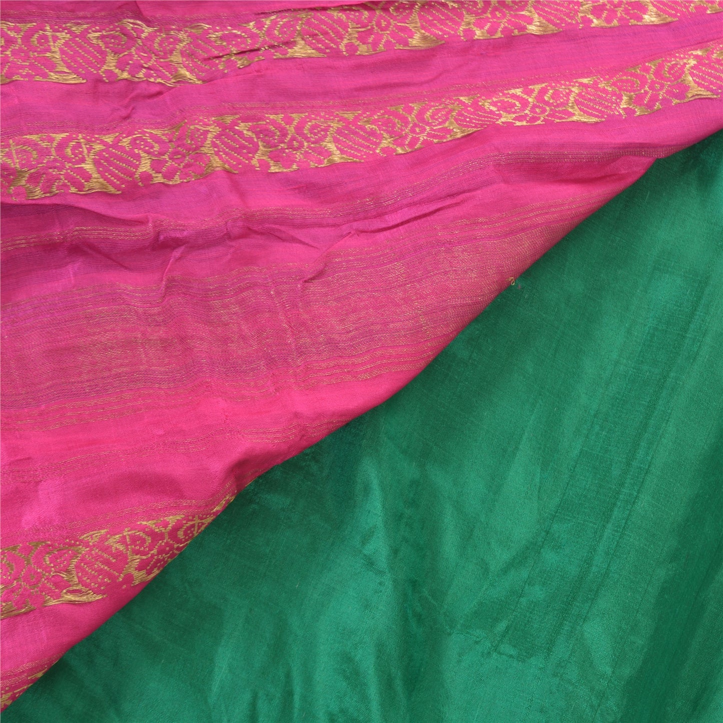 Sanskriti Vintage Green/Pink Sarees Pure South Silk Brocade/Banarasi Sari Fabric