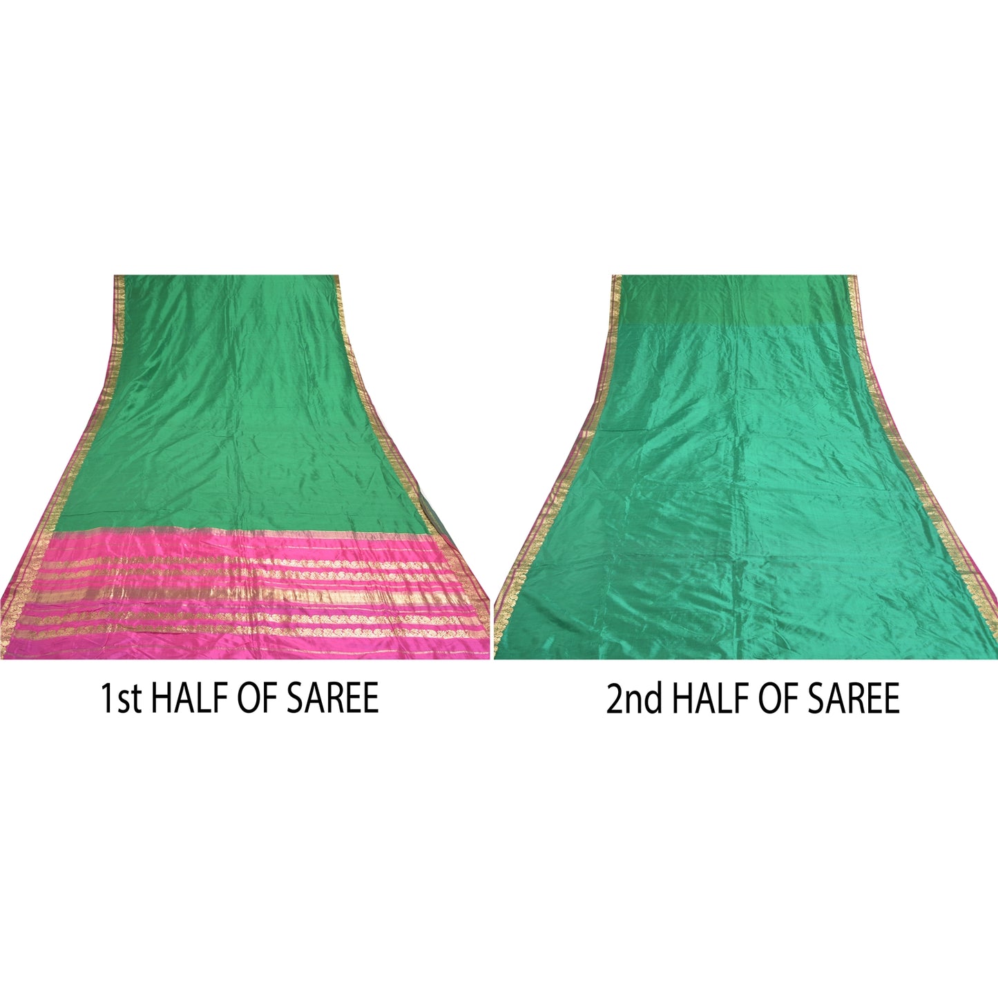 Sanskriti Vintage Green/Pink Sarees Pure South Silk Brocade/Banarasi Sari Fabric