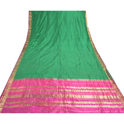 Sanskriti Vintage Green/Pink Sarees Pure South Silk Brocade/Banarasi Sari Fabric