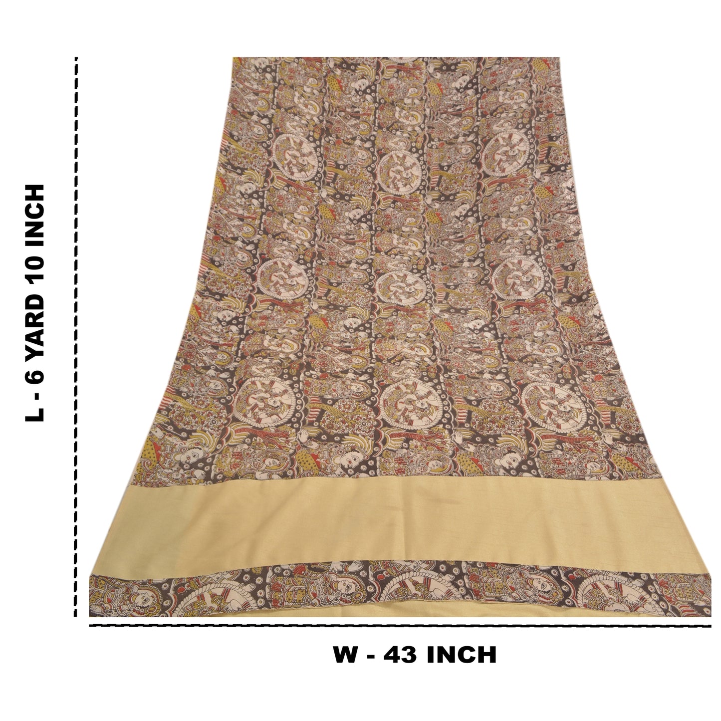 Sanskriti Vintage Brown Sarees Art Silk Pattachitra Special Sari 6 Yard Fabric