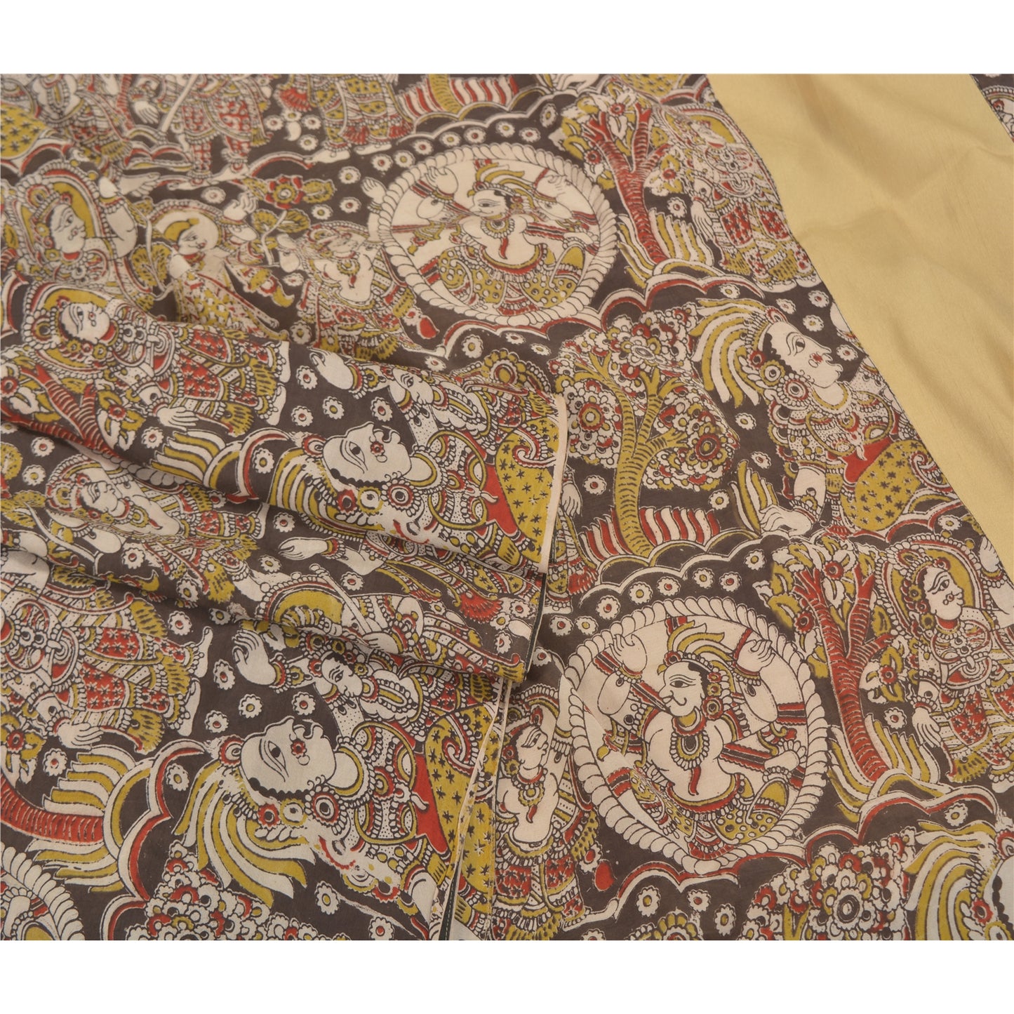 Sanskriti Vintage Brown Sarees Art Silk Pattachitra Special Sari 6 Yard Fabric