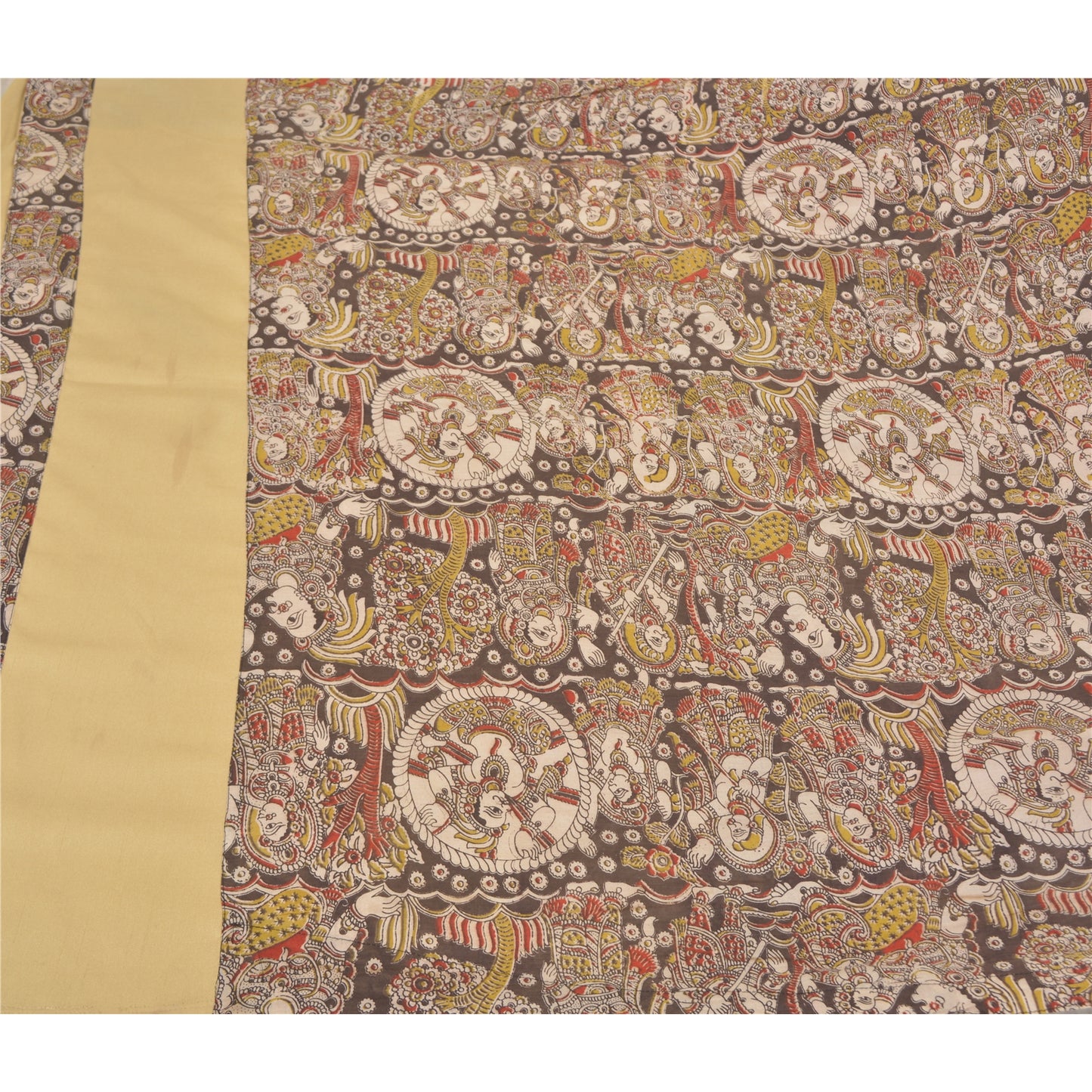 Sanskriti Vintage Brown Sarees Art Silk Pattachitra Special Sari 6 Yard Fabric