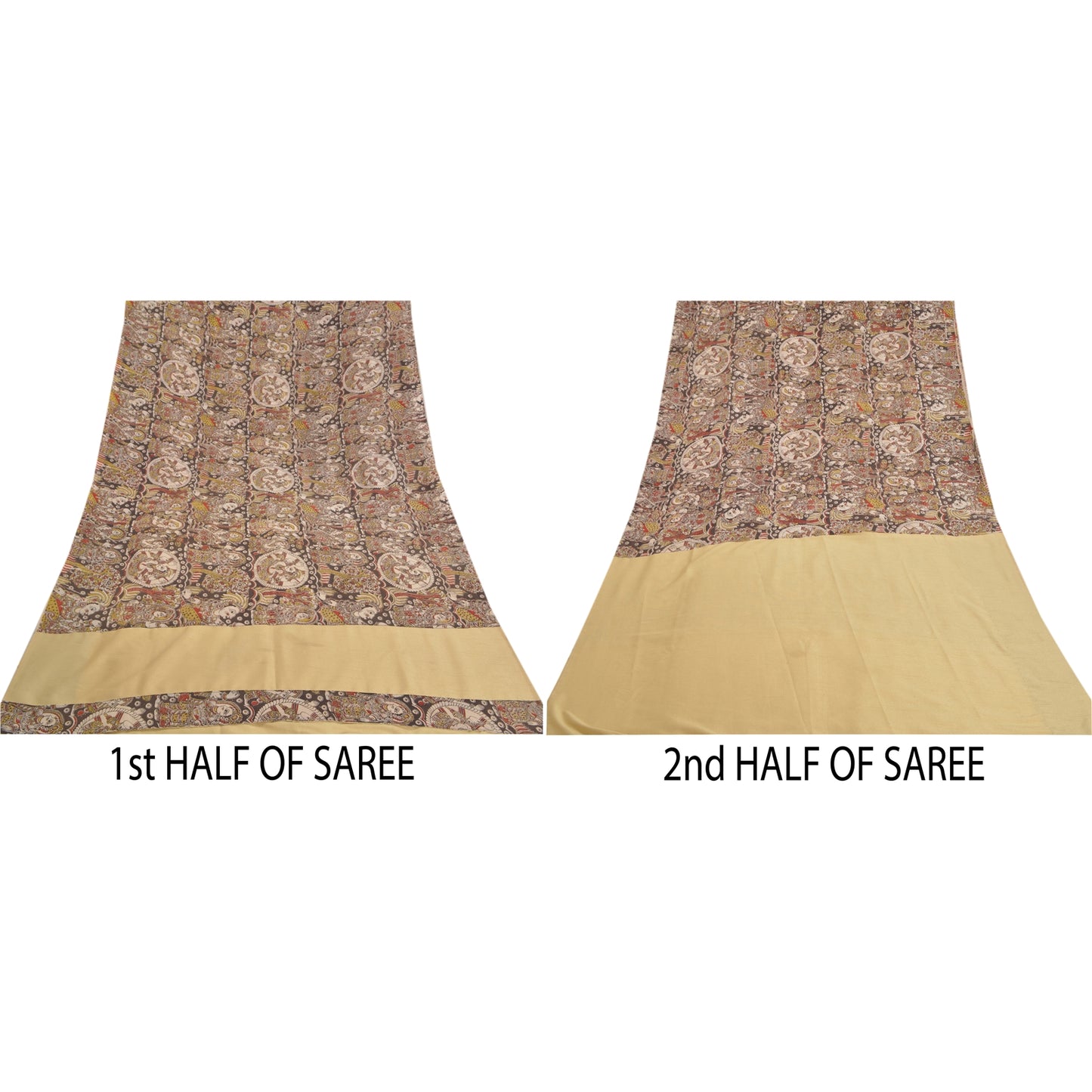 Sanskriti Vintage Brown Sarees Art Silk Pattachitra Special Sari 6 Yard Fabric