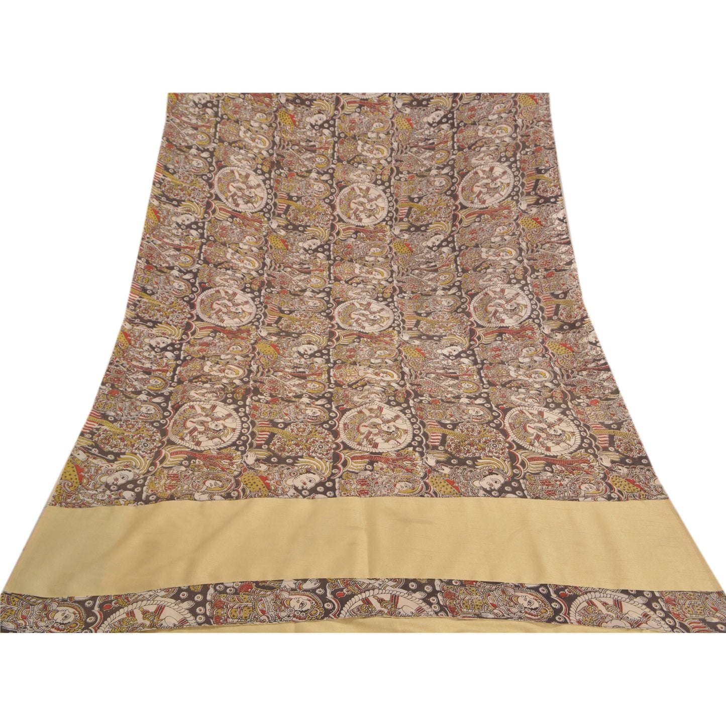 Sanskriti Vintage Brown Sarees Art Silk Pattachitra Special Sari 6 Yard Fabric