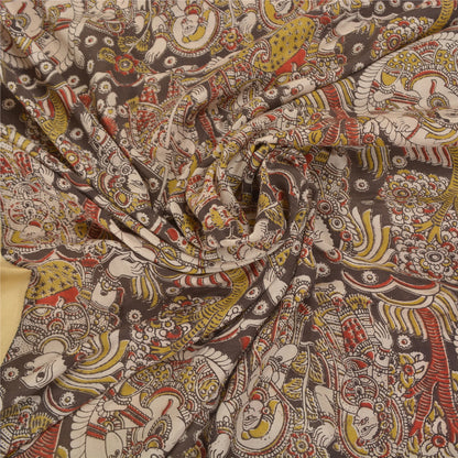 Sanskriti Vintage Brown Sarees Art Silk Pattachitra Special Sari 6 Yard Fabric